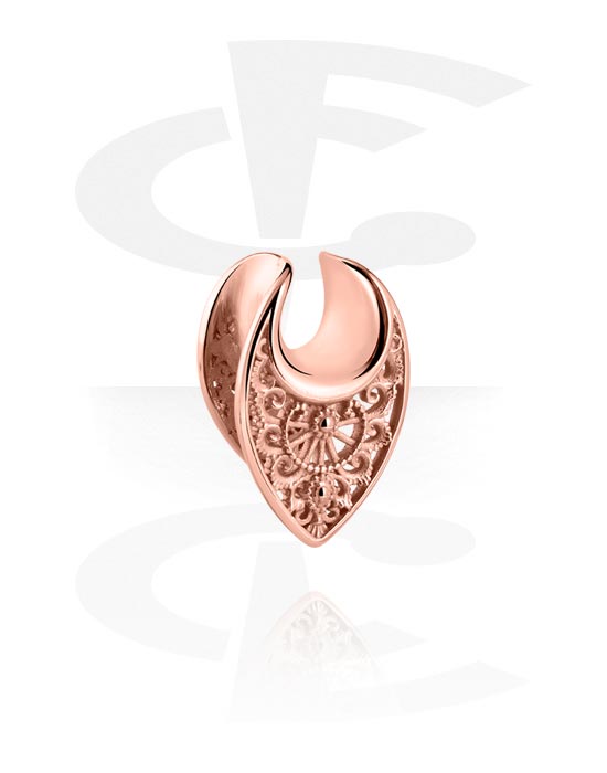 Tunnels & Plugs, Half tunnel (steel, rose gold, shiny finish) with ornament, Rose Gold Plated Stainless Steel 316L