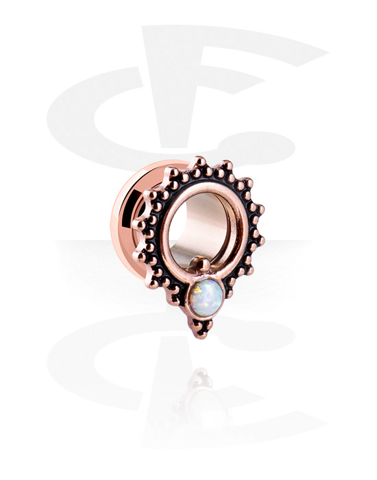 Tunnels & Plugs, Screw-on tunnel (steel, rose gold, shiny finish) with ornament, Rose Gold Plated Stainless Steel 316L