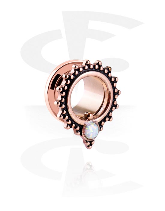 Tunnels & Plugs, Screw-on tunnel (steel, rose gold, shiny finish) with ornament, Rose Gold Plated Stainless Steel 316L