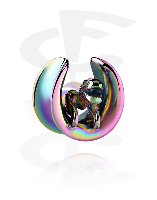 Tunnels & Plugs, Half tunnel (steel, anodized) with dinosaur design, Stainless Steel 316L