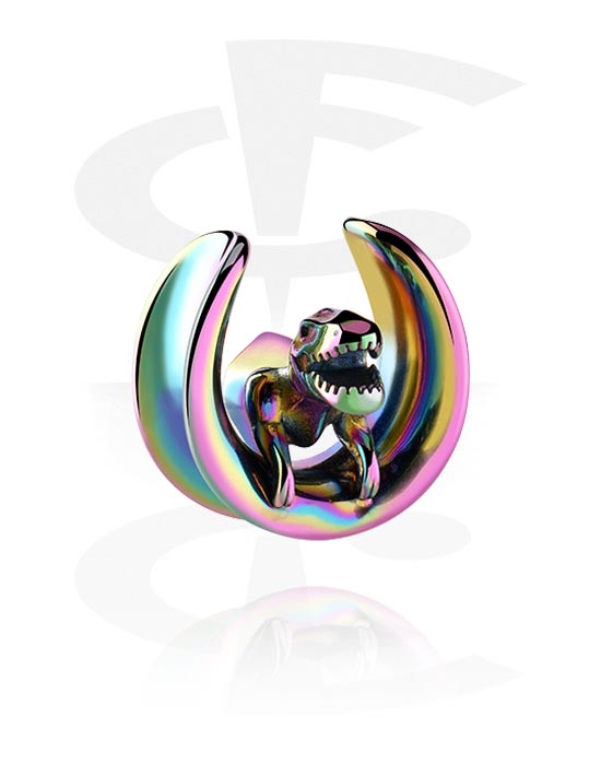 Tunnels & Plugs, Half tunnel (steel, anodized) with dinosaur design, Stainless Steel 316L