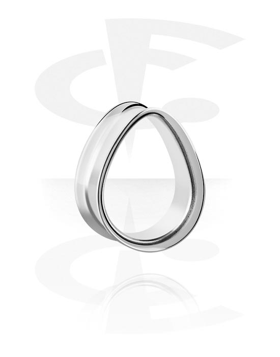 Tunnels & Plugs, Tear-shaped double flared tunnel (steel, silver, shiny finish), Stainless Steel 316L
