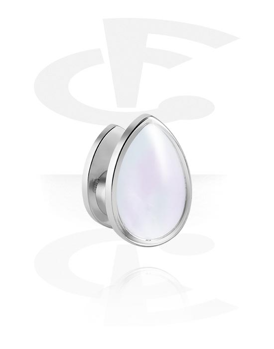 Tunnels & Plugs, Tear-shaped double flared plug (steel, silver, shiny finish), Stainless Steel 316L