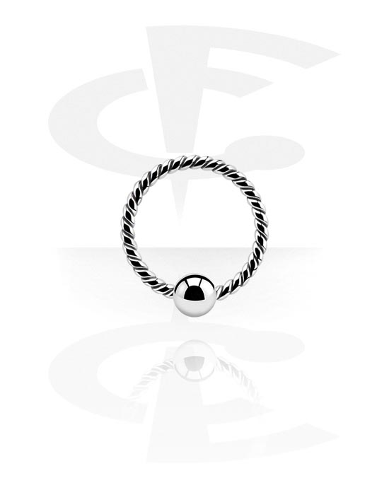 Anéis piercing, Continuous ring (aço cirúrgico, prata, acabamento brilhante) com bola fixa, Aço cirúrgico 316L