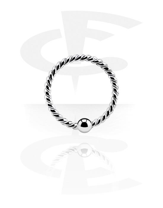 Anéis piercing, Continuous ring (aço cirúrgico, prata, acabamento brilhante) com bola fixa, Aço cirúrgico 316L