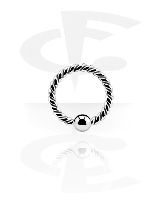 Piercingringer, Kontinuerlig ring (kirurgisk stål, sølv, skinnende finish) med fast kule, Kirurgisk stål 316L