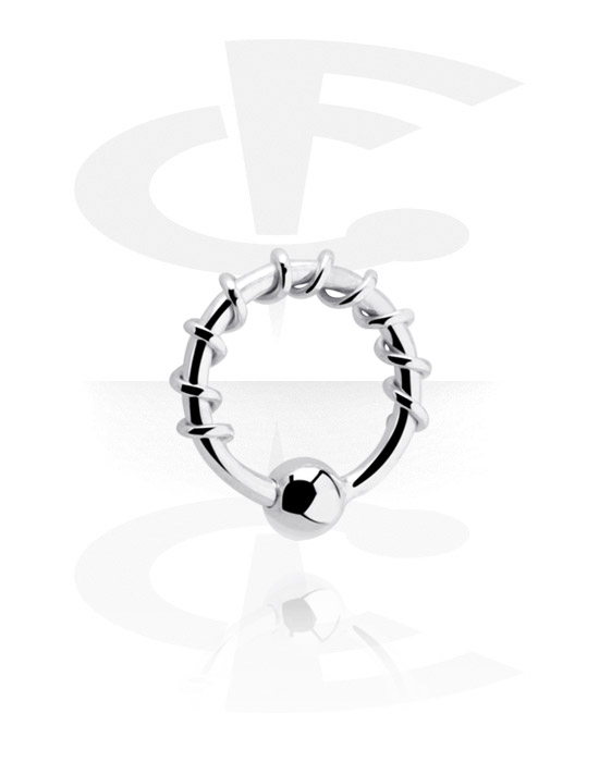 Alke za piercing, Prsten s kuglicom (kirurški čelik, srebrna, sjajna završna obrada) s fiksnom kuglicom, Kirurški čelik 316L