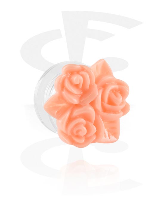 Tunnels & Plugs, Opschroefbare tunnel (acryl, transparant) met bloemenaccessoire, Acryl