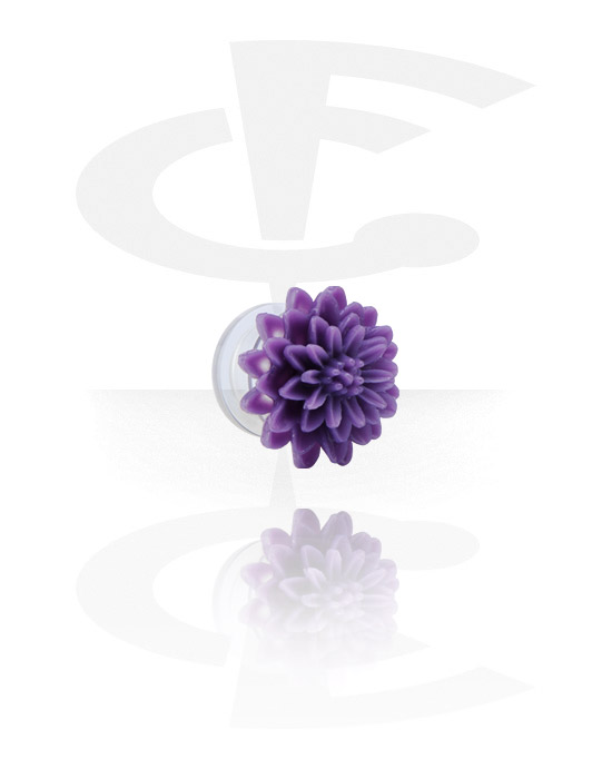 Tunnels & Plugs, Opschroefbare tunnel (acryl, transparant) met bloemenaccessoire, Acryl