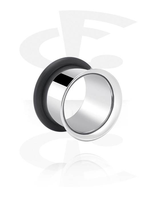 Tunnels & Plugs, Single flared tunnel (surgical steel, silver) met O-Ring, Chirurgisch staal 316L