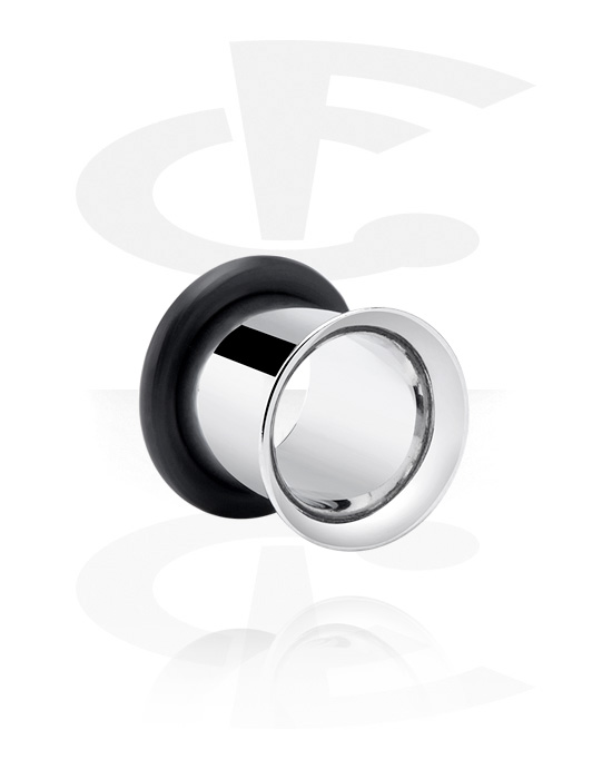 Tunnels & Plugs, Tunnel single flared (acier chirurgical, argent) avec o-ring, Acier chirurgical 316L