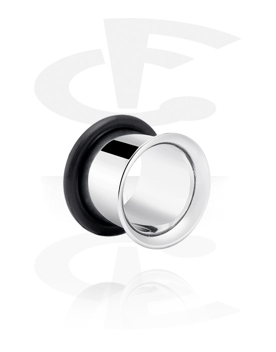 Tunnels & Plugs, Single flared tunnel (chirurgisch staal, zilver, glanzende afwerking) met O-ring, Chirurgisch staal 316L