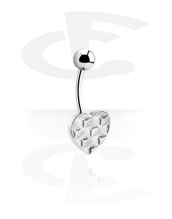 Zaobljene šipkice, Prsten za pupak (kirurški čelik, srebrna, sjajna završna obrada) s dizajnom srca, Kirurški čelik 316L