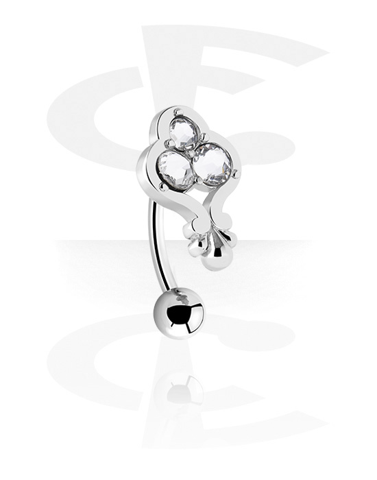 Curved Barbells, Belly button ring (surgical steel, silver, shiny finish) with crystal stones, Surgical Steel 316L