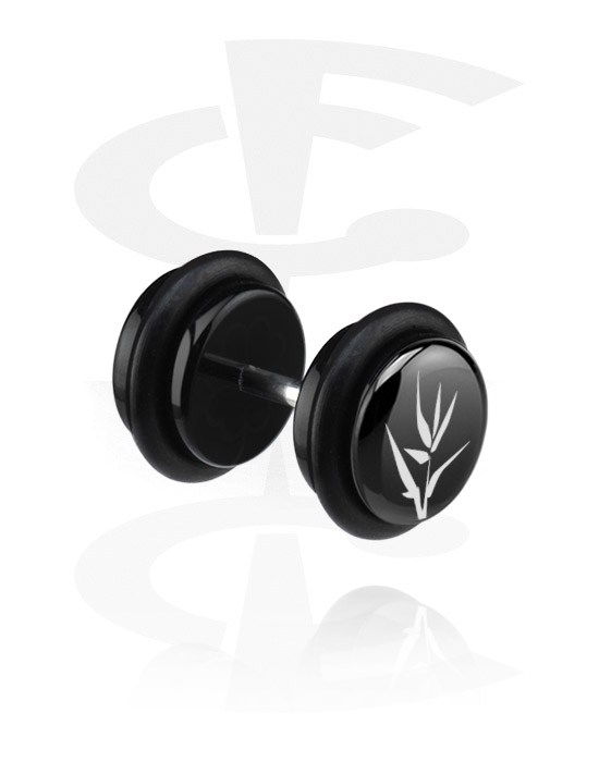 Fake Piercings, Black Fake Plug with flower design, Acrylic, Surgical Steel 316L