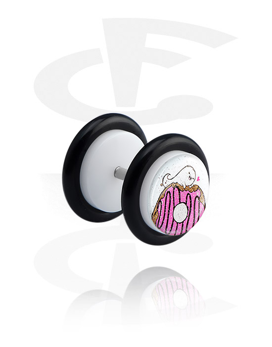 Fake Piercings, White Fake Plug with Crapwaer design, Acrylic, Surgical Steel 316L