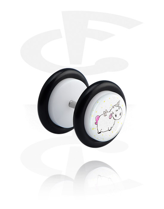 Fake Piercings, Weißer Fake Plug mit Crapwaer-Design, Acryl, Chirurgenstahl 316L