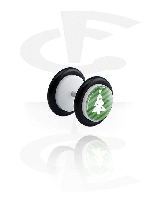 Fake Piercings, White Fake Plug with winter Christmas tree design, Acrylic