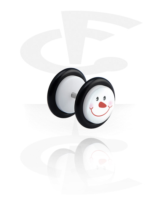 Fake Piercings, White Fake Plug with Winter Snowman Design, Acrylic