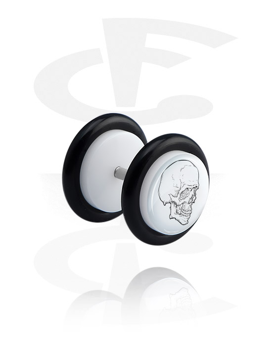 Fake Piercings, Weißer Fake Plug mit Totenkopf-Design, Acryl, Chirurgenstahl 316L