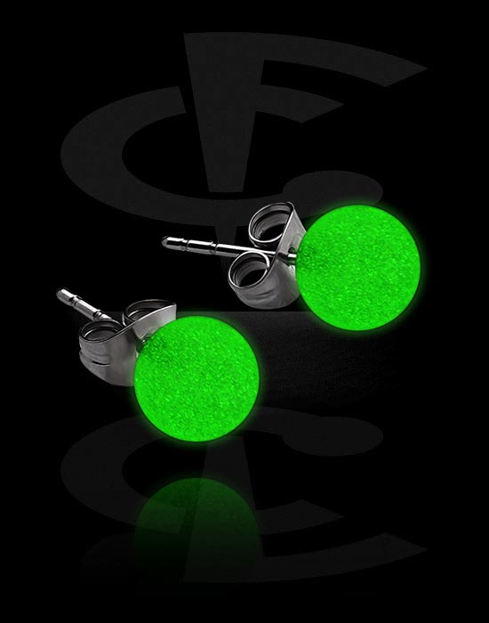 Earrings, Studs & Shields, "Glow in the Dark" Ear Studs, Surgical Steel 316L, Acrylic