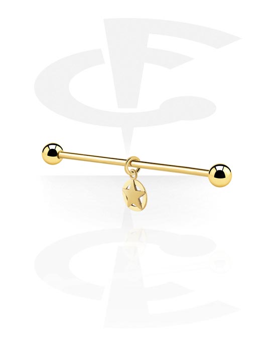Barbell, Industrial barbell con accessorio con stella, Acciaio chirurgico 316L con placcatura in oro