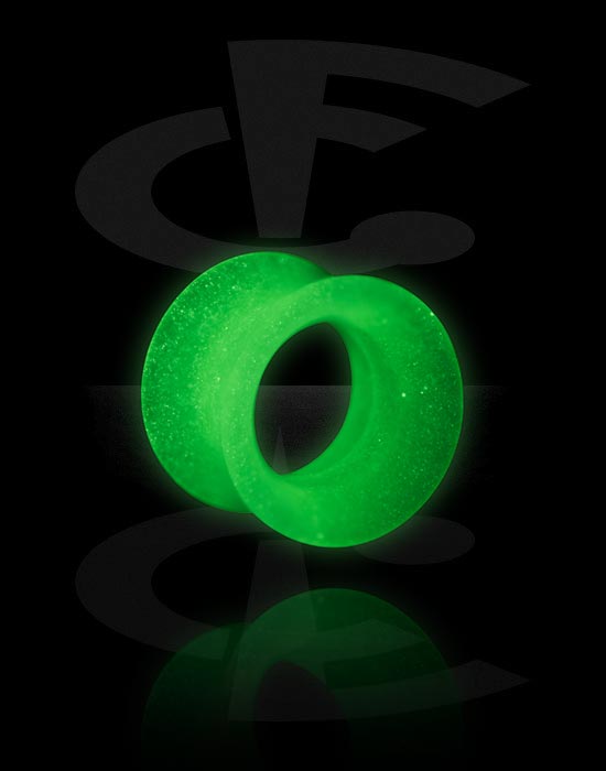 Tunely & plugy, "Glow in the dark" double flared tunnel (silicone, various colours), Silikon