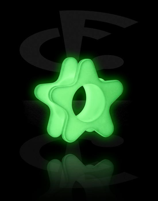Tunnels & Plugs, "Glow in the dark" star-shaped double flared tunnel (silicone, various colors), Silicone