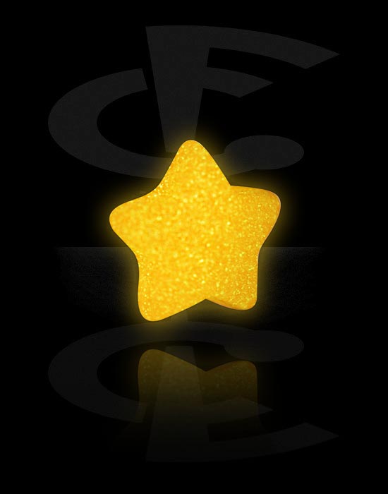 Kuličky, kolíčky a další, Koncovka „Zářící ve tmě“ pro 1,6mm tyčinky se závitem (akryl, různé barvy) s designem hvězda, Akryl