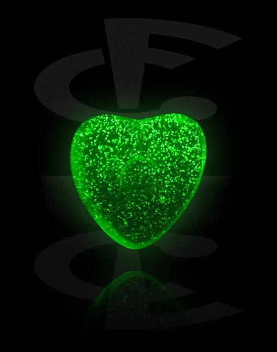 Balls, Pins & More, "Glow in the Dark" Attachment for 1.6mm threaded pins (Acrylic, various colors) with heart design, Acrylic