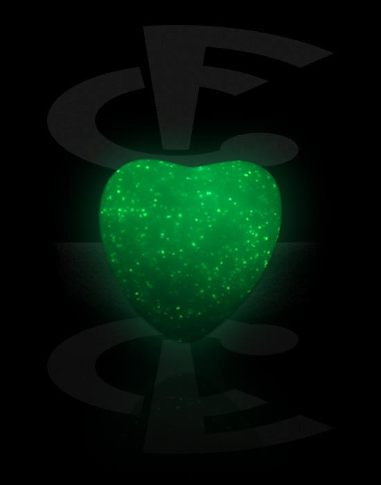 Kuličky, kolíčky a další, Koncovka „Zářící ve tmě“ pro 1,6mm tyčinky se závitem (akryl, různé barvy) s designem srdce, Akryl