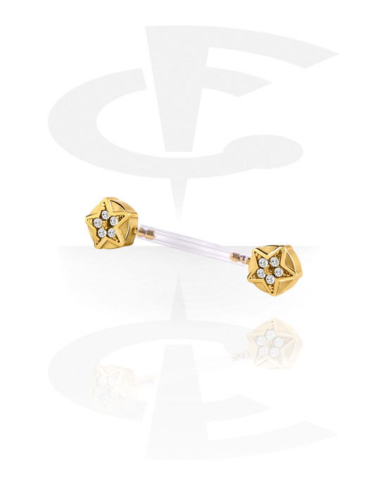 Nipple Piercings, Nipple Barbell with star design, Bioflex, Gold Plated Surgical Steel 316L