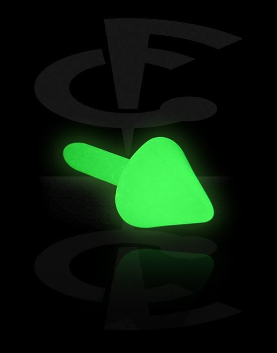 Palloja, nappeja ynnä muuta, "Glow in the Dark"-kartio sisäkierteiseen Bioflex-labret-koruun, Bioflex