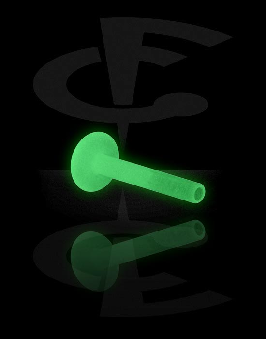 Balls, Pins & More, "Glow in the dark Push-fit" labret pin without thread (bioflex, transparent), Bioflex