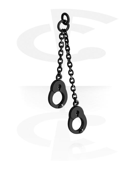 Balls, Pins & More, Charm (plated brass, black) with handcuff design, Plated Brass