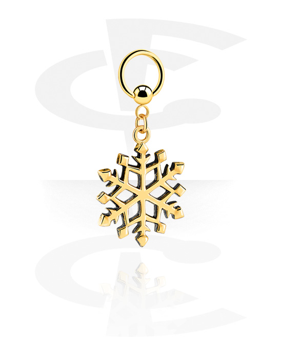 Piercing Rings, Ball closure ring (surgical steel, gold, shiny finish) with snowflake charm, Gold Plated Surgical Steel 316L, Gold Plated Brass