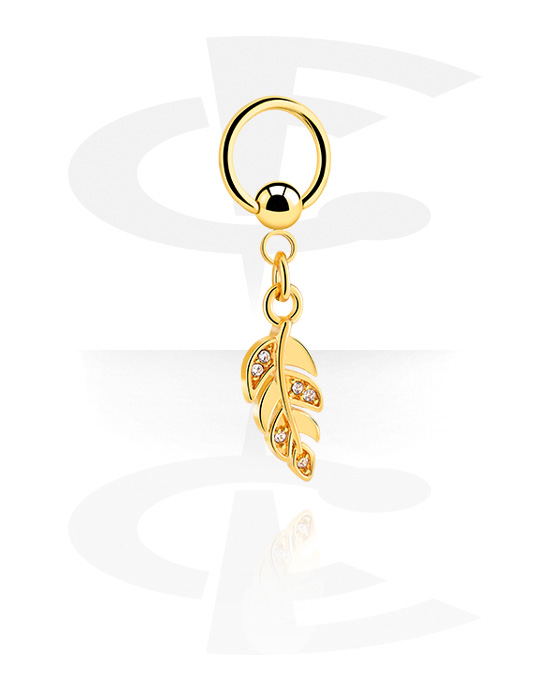 Piercingové kroužky, Kroužek s kuličkou (chirurgická ocel, zlatá, lesklý povrch) s krystalovými kamínky, Pozlacená chirurgická ocel 316L, Pozlacená mosaz