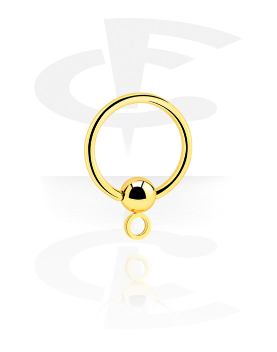 Boules, barres & plus, Ball closure ring (acier chirurgical, or, finition brillante) avec anneau pour accessoires, Acier chirugical 316L ,  Plaqué or