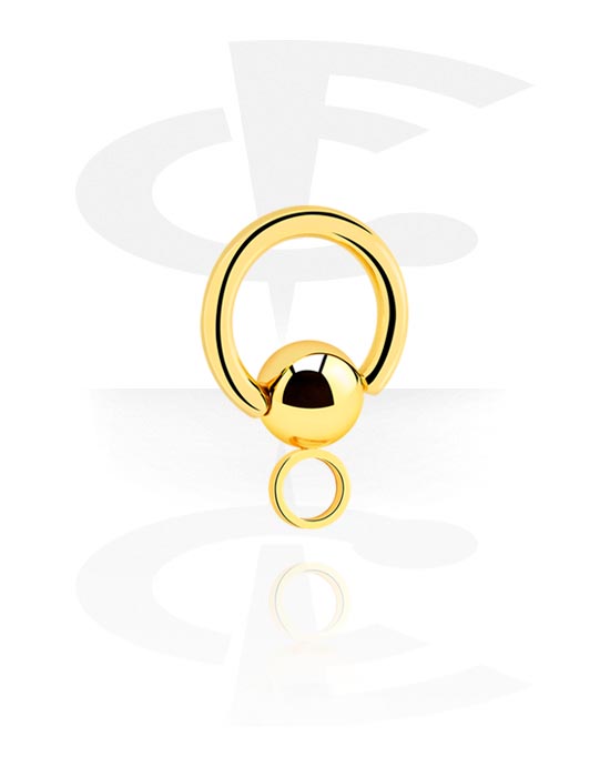Palline, barrette e altro, Ball closure ring (acciaio chirurgico, oro, finitura lucida) con anellino per accessori, Acciaio chirurgico 316L con placcatura in oro