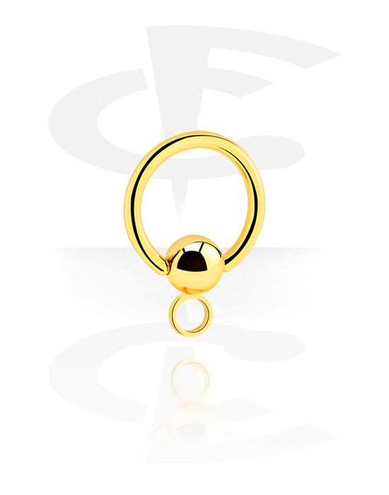 Bolas, barras & más, Ball Closure ring (acero quirúrgico, chapado en oro, acabado brillante) con argolla para accesorios, Acero quirúrgico 316L chapado en oro