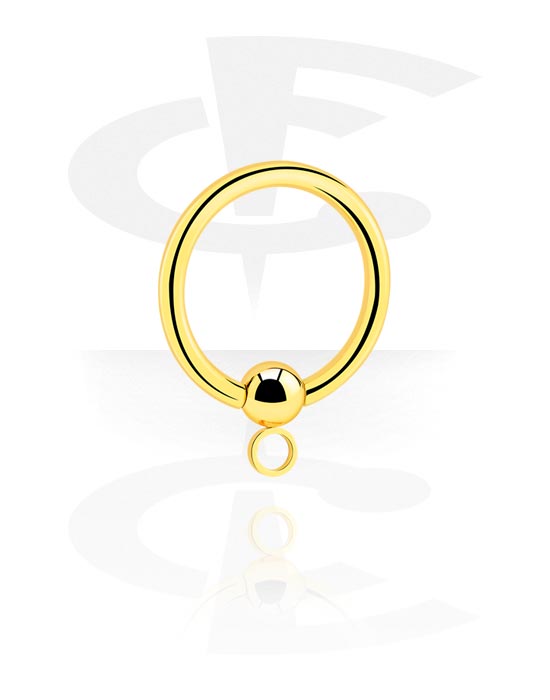Kugeln, Stäbe & mehr, Ball Closure Ring (Chirurgenstahl, gold, glänzend) mit Ring für Anhänger, Vergoldeter Chirurgenstahl 316L