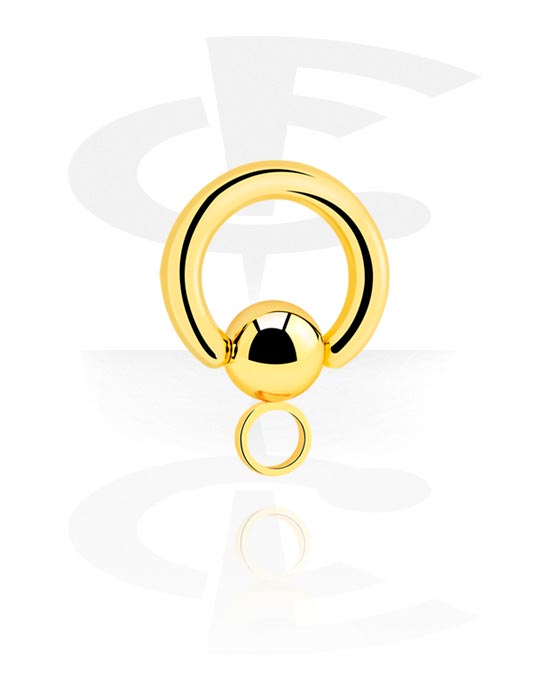 Bolas, barras & más, Ball Closure ring (acero quirúrgico, chapado en oro, acabado brillante) con argolla para accesorios, Acero quirúrgico 316L chapado en oro