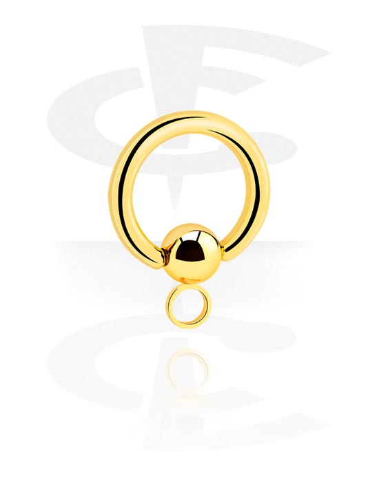 Palline, barrette e altro, Ball closure ring (acciaio chirurgico, oro, finitura lucida) con anellino per accessori, Acciaio chirurgico 316L con placcatura in oro