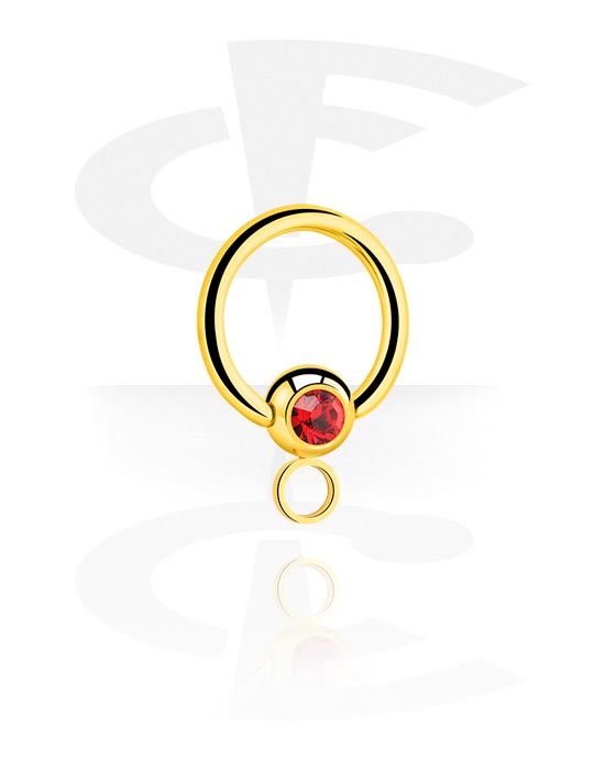 Boules, barres & plus, Ball closure ring (acier chirurgical, or, finition brillante) avec pierre en cristal et anneau pour accessoires, Acier chirugical 316L ,  Plaqué or