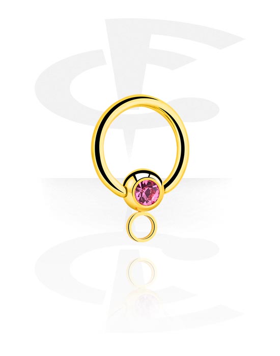Kulor, stavar & mer, Ball closure ring (surgical steel, gold, shiny finish) med kristallsten och hoop for attachments, Förgyllt kirurgiskt stål 316L