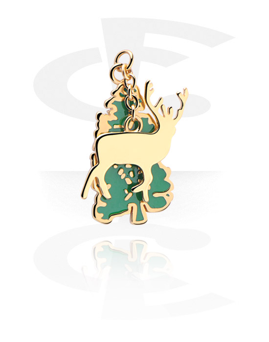 Balls, Pins & More, Charm (plated brass, gold) with deer design, Gold Plated Surgical Steel 316L