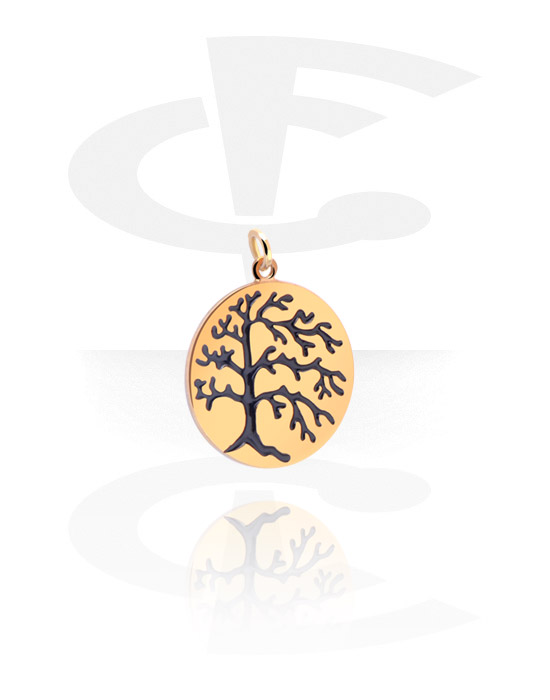Boules, barres & plus, Pendentif avec motif arbre, Laiton plaqué or
