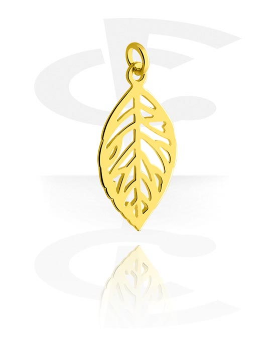 Balls, Pins & More, Charm (plated brass, gold) with leaf design, Gold Plated Brass