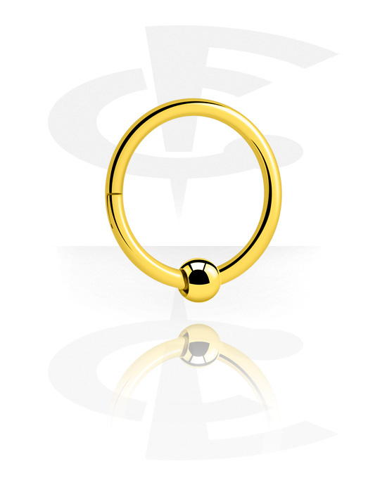 Anéis piercing, Multi-purpose clicker (aço cirúrgico, ouro, acabamento brilhante) com bola fixa, Aço cirúrgico 316L banhado a ouro