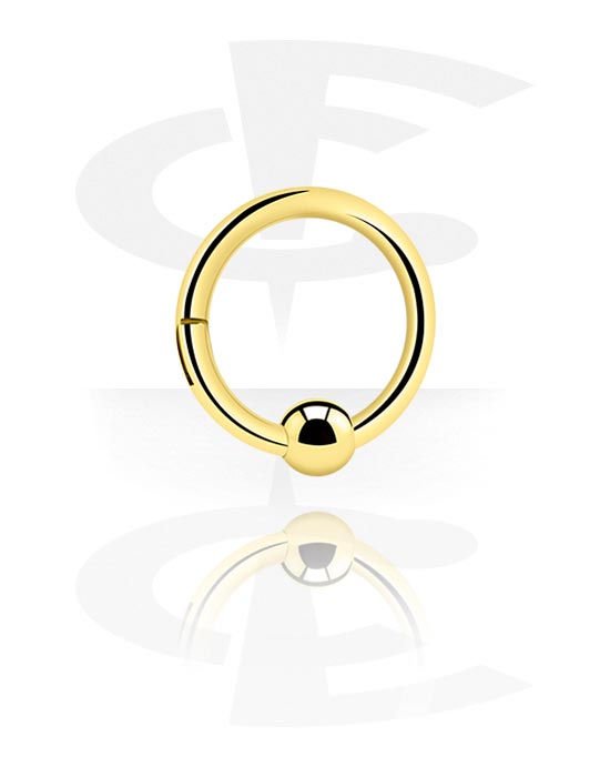 Piercing Rings, Piercing clicker (surgical steel, gold, shiny finish) with fixed ball, Gold Plated Surgical Steel 316L